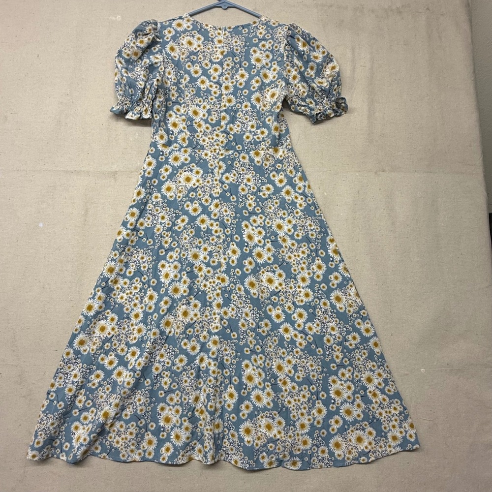 Nnine Womens Blue Floral Daisy Print Puff Sleeve Midi Dress Size M Sweetheart - Picture 11 of 14